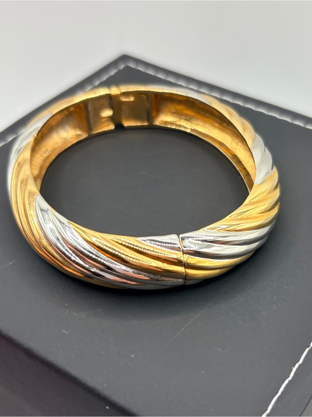 Two-Tone Gold & Silver Twisted Bangle Bracelet